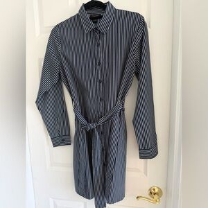 Chic Navy Striped Long Sleeve Shirtdress